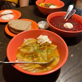 Rush In Dumplings - Borscht, classic dumplings with potato and mushroom, and loaded dumplings with potato and cheese - Russian Near Me - Olympia, Washington Rush In Dumplings - Borscht, classic dumplings with potato and mushroom, and loaded dumplings with potato and cheese - Russian Near Me - Olympia, Washington