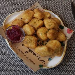 Codfish fritters with red onion marmalade.
