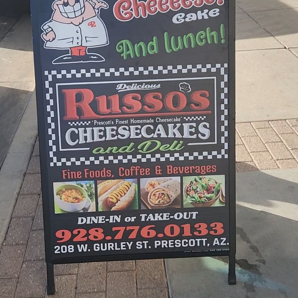Russo's Cheesecakes and Deli - Sign leads the way - Desserts Near Me - Prescott, Arizona Russo's Cheesecakes and Deli - Sign leads the way - Desserts Near Me - Prescott, Arizona