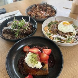 French toast, chilaquiles, cauliflower, enchiladas