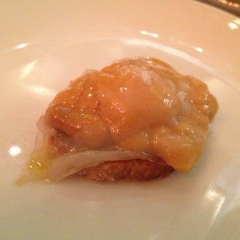Marea - Ricci - sea urchin, lardo, sea salt on crostini. - Italian Near Me - New York, New York Marea - Ricci - sea urchin, lardo, sea salt on crostini. - Italian Near Me - New York, New York