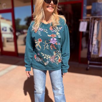 Pretty As You Please - Paparazzi embroidered sweatshirt. - Women's Clothing Near Me - Simi Valley, California