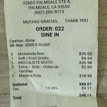 Pedro's Mexican and Seafood - Receipt of the meal that gave us FOOD POISONING!!! - Seafood Near Me - Palmdale, California Pedro's Mexican and Seafood - Receipt of the meal that gave us FOOD POISONING!!! - Seafood Near Me - Palmdale, California