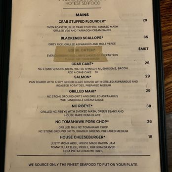 Fishmonger's Honest Seafood - 1 of 2 menu pages (still remaining) - Seafood Near Me - Holly Ridge, North Carolina