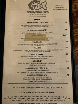 Menu photo 1 Fishmonger's Honest Seafood Holly Ridge, NC