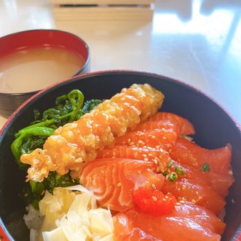 Ahi Lovers - Salmon bowl with miso soup $9 - Japanese Near Me - Honolulu, Hawaii Ahi Lovers - Salmon bowl with miso soup $9 - Japanese Near Me - Honolulu, Hawaii