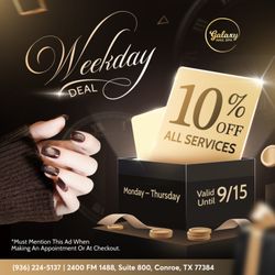 Galaxy Nail Spa - WEEKDAY DEAL ALERT‼‼‼
Pamper Yourself & Save 10% on ALL services
From Monday - Thursday
Valid until September 15, 2025