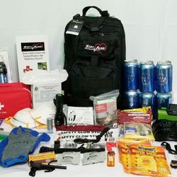 The longest lasting emergency backpack on the market! 
Water in a can- 50 year shelf life
Food- 5 year shelf life.
