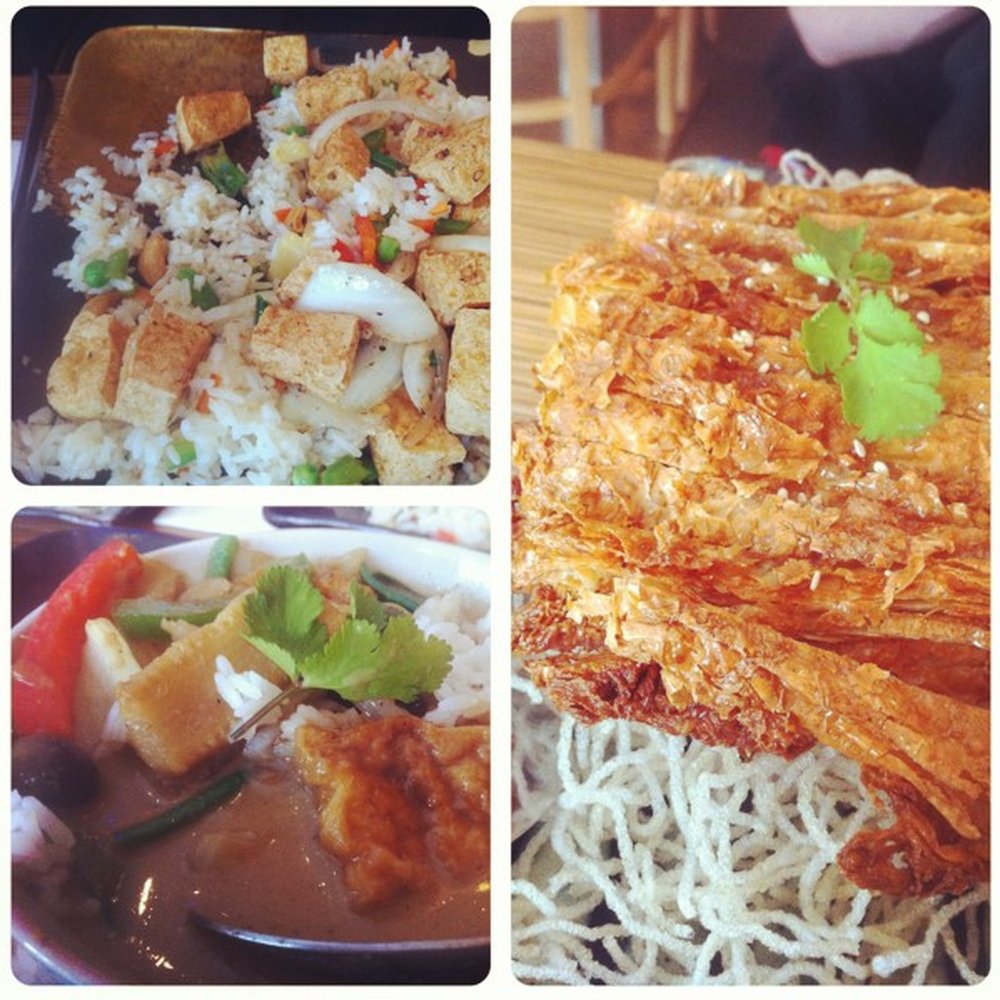 Wok Wok - salt and pepper/chilli tofu, veggie duck pancakes, thai green tofu curry with coconut rice - Thai Near Me - London, XGL
