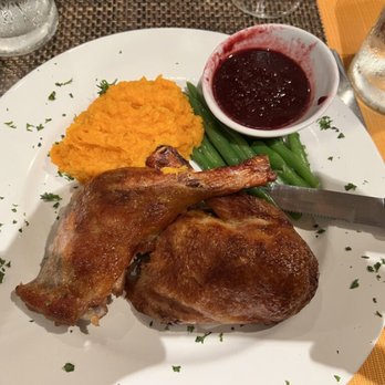Restaurant Bonjour - Duck with string beans and sweet mashed potatoes - French Near Me - Naples, Florida