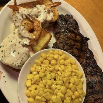 Texas Roadhouse - Steak combo dinner with 12 oz ribeye, buttered corn, and garlic shrimp - Barbeque Near Me - Bellingham, Washington Texas Roadhouse - Steak combo dinner with 12 oz ribeye, buttered corn, and garlic shrimp - Barbeque Near Me - Bellingham, Washington
