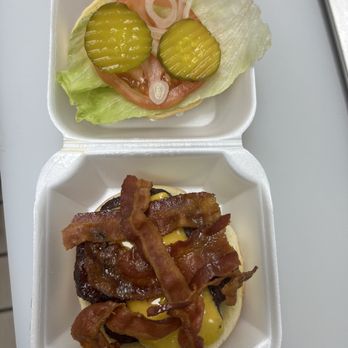 Wingsfield BBQ - bacon and pickles in a styrofoam container - Barbeque Near Me - Mobile, Alabama
