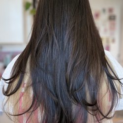 Blonde peekaboo, brown retouch, cut, & blowout