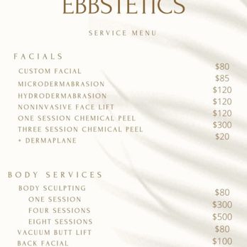 Ebbstetics - Service Menu - Estheticians Near Me - Chino, California Ebbstetics - Service Menu - Estheticians Near Me - Chino, California