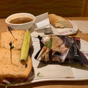 Panera Bread - Mediterranean full sandwich plus soup chips wedge pickle - Sandwiches Near Me - Voorhees Township, New Jersey