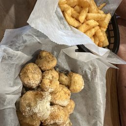 Fried mushrooms and French fries