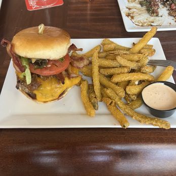 Iron Horse Pub - Vault burger with pickle fries - Sports Bars Near Me - Bristol, Connecticut Iron Horse Pub - Vault burger with pickle fries - Sports Bars Near Me - Bristol, Connecticut