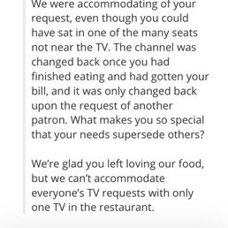 The response from the owner of the restaurant since I can't seem to reply to him directly The response from the owner of the restaurant since I can't seem to reply to him directly