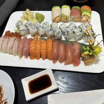 Orion Sushi - Rainbow roll (top) and California Roll (middle) were meh. Shrimp was good, Yellowtail, salmon and tuna were meh. - Sushi Bars Near Me - Lakewood, Colorado