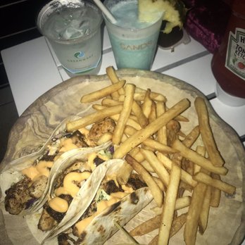 Sandbar - Blackened Fish Tacos w side of fries - New American Near Me - Clearwater Beach, Florida Sandbar - Blackened Fish Tacos w side of fries - New American Near Me - Clearwater Beach, Florida