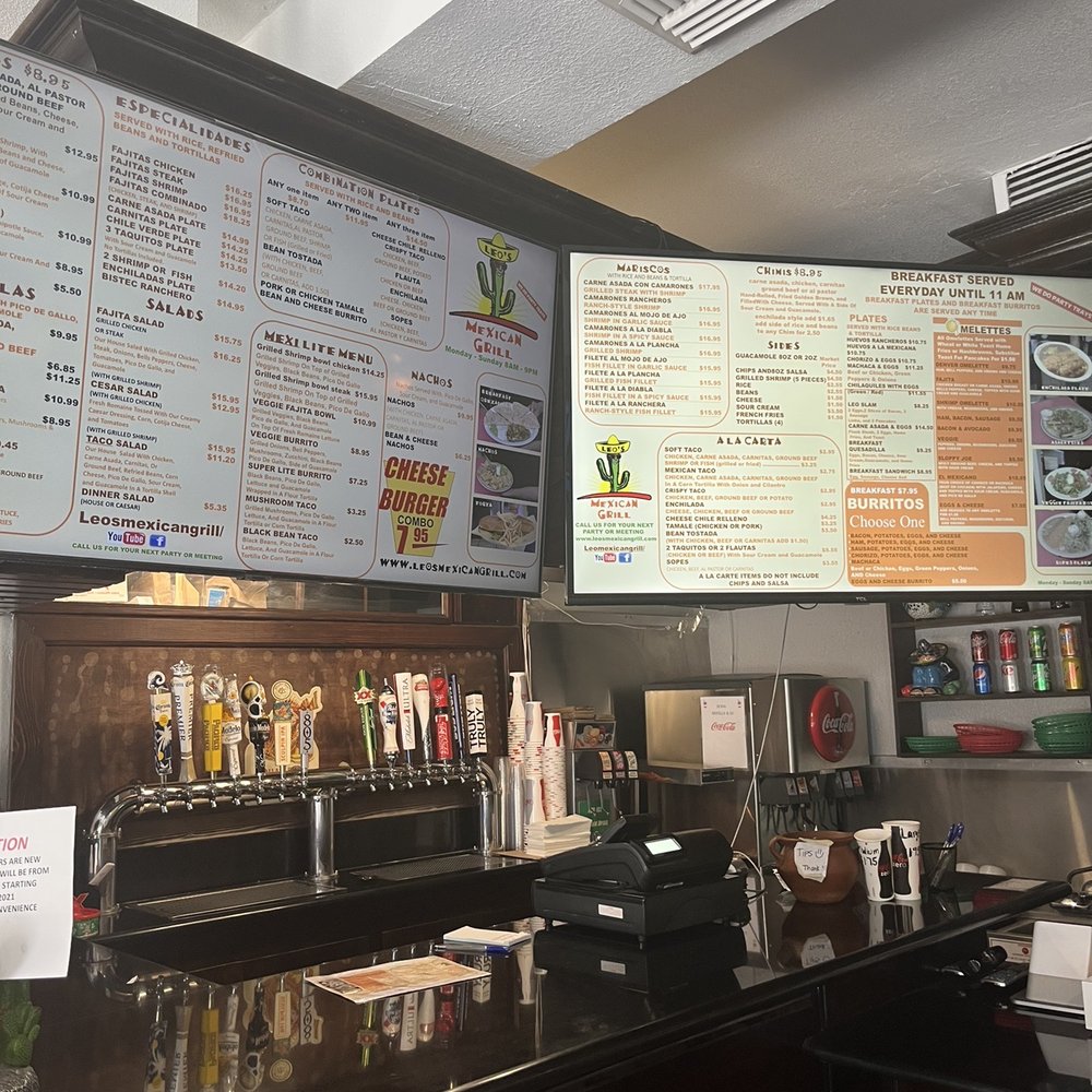 Leo's Mexican Grill - menus on the wall - Mexican Near Me - Long Beach, California