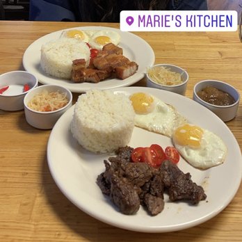 Marie’s Kitchen - Top: Lechon Kawali Silog Bottom: Tapsilog - Filipino Near Me - Dallas, Texas