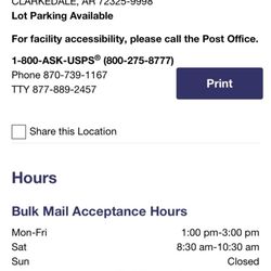 US Post Office - Retail hours for Clarkedale post office