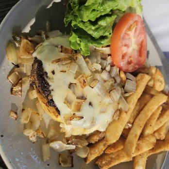Sara's Kitchen - Burger with caramelized onions and fries - very good - Breakfast & Brunch Near Me - Port St. Lucie, Florida Sara's Kitchen - Burger with caramelized onions and fries - very good - Breakfast & Brunch Near Me - Port St. Lucie, Florida