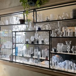 As you walk through to patio, glassware on display.
