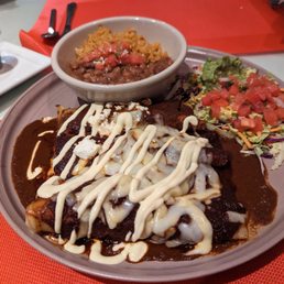 3 Enchiladas combo.  Comes as pictured with rice and beans.