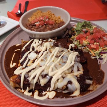 Lindo Valle Mexican Grill - 3 Enchiladas combo.  Comes as pictured with rice and beans. - Mexican Near Me - Pauma Valley, California