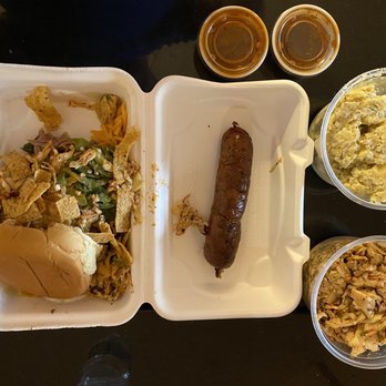 la Barbecue - La Chopped Sandwich, sausage, potato salad - Barbeque Near Me - Austin, Texas