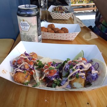Deckhand Dave's Fish Tacos - the 3-taco sampler, salmon bites, a cider - Food Trucks Near Me - Juneau, Alaska Deckhand Dave's Fish Tacos - the 3-taco sampler, salmon bites, a cider - Food Trucks Near Me - Juneau, Alaska