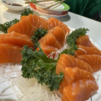 Sushi Plus Rotary Sushi Bar - Salmon sashimi - Conveyor Belt Sushi Near Me - Chicago, Illinois Sushi Plus Rotary Sushi Bar - Salmon sashimi - Conveyor Belt Sushi Near Me - Chicago, Illinois