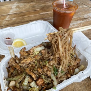 Inga's Galley - Pad Thai with Chicken. Thai Iced Tea. - Seafood Near Me - Petersburg, Alaska Inga's Galley - Pad Thai with Chicken. Thai Iced Tea. - Seafood Near Me - Petersburg, Alaska