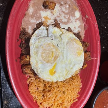 El Patio - Chorizo and papas with beans and rice and side of eggs - Mexican Near Me - Chula Vista, California