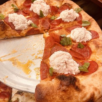 Mooney’s Pizza - Pepperoni pizza with ricotta foam - Pizza Near Me - Long Beach, California