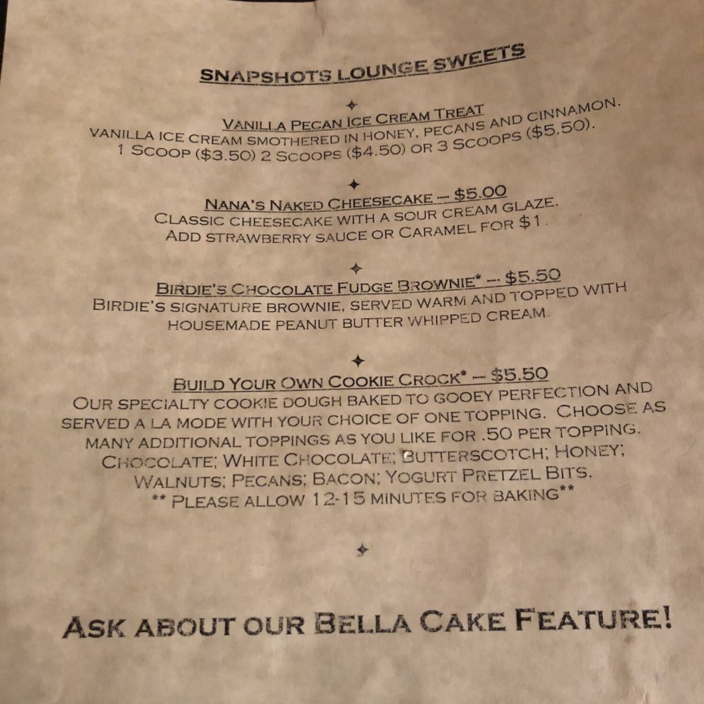 Snapshots Lounge - Dessert Menu (1/19/2018) - Diners Near Me - Granville, Ohio Snapshots Lounge - Dessert Menu (1/19/2018) - Diners Near Me - Granville, Ohio