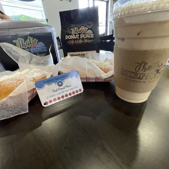 That Donut Place - Get a punch card and $10 off after your tenth visit. Look at that coffee... It's a cold brew with english toffee. - Donuts Near Me - Ripley, West Virginia