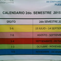 Verificentro Blvd Atlixco - Calendario 2do semestre 2015