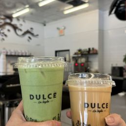blueberry matcha latte & vanilla latte
