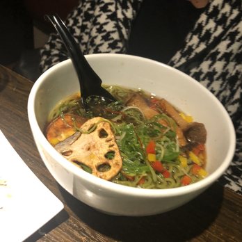 Ramen Bar Ichi - This is the vegan noodle dish with all vegetable broth. It had spinach noodles and I was told it was very tasty. - Ramen Near Me - Houston, Texas Ramen Bar Ichi - This is the vegan noodle dish with all vegetable broth. It had spinach noodles and I was told it was very tasty. - Ramen Near Me - Houston, Texas