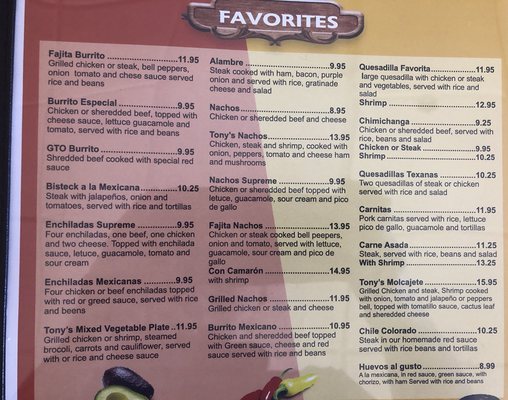 Menu photo 4 Tony’s Mexican Restaurant Nashville, TN