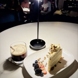 Tres leches cake and carajillo (dark coffee with citrus alcohol)   This desert was recommended by our server Ruben and it was perfect