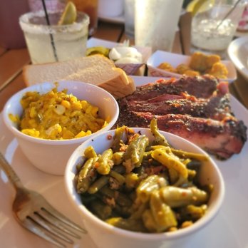 Naaman's BBQ - Pork ribs, green beans, cheesy corn, okra - Barbeque Near Me - Texarkana, Texas