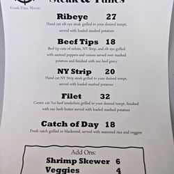 Dockside Grill at Tellico Marina - Thursday night steak night menu.