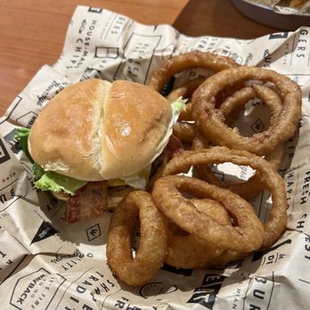 Wayback Burgers - Bacon burger with onion rings - Burgers Near Me - Winnipeg, Manitoba Wayback Burgers - Bacon burger with onion rings - Burgers Near Me - Winnipeg, Manitoba