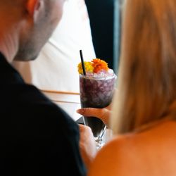 Good Enough Cocktail Club - OST Cocktail Tequila, Black Sesame Syrup, Yuzu, Melon Calpico, Hibiscus Float