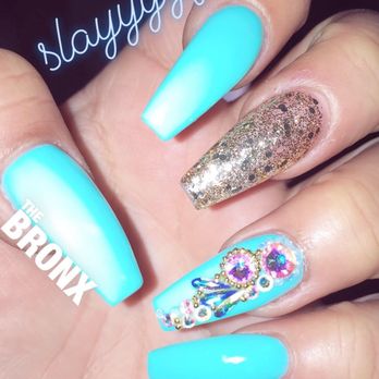 Nails Glam studio - New set with gel color and stones - Nail Salons Near Me - The Bronx, New York
