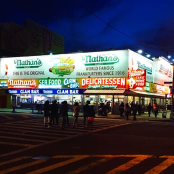 Nathan's Famous - I love this place... at night it's even more vibrant... and still as tasty!!  ;)  #nathanshotdogs #iluvnathans - Hot Dogs Near Me - Brooklyn, New York